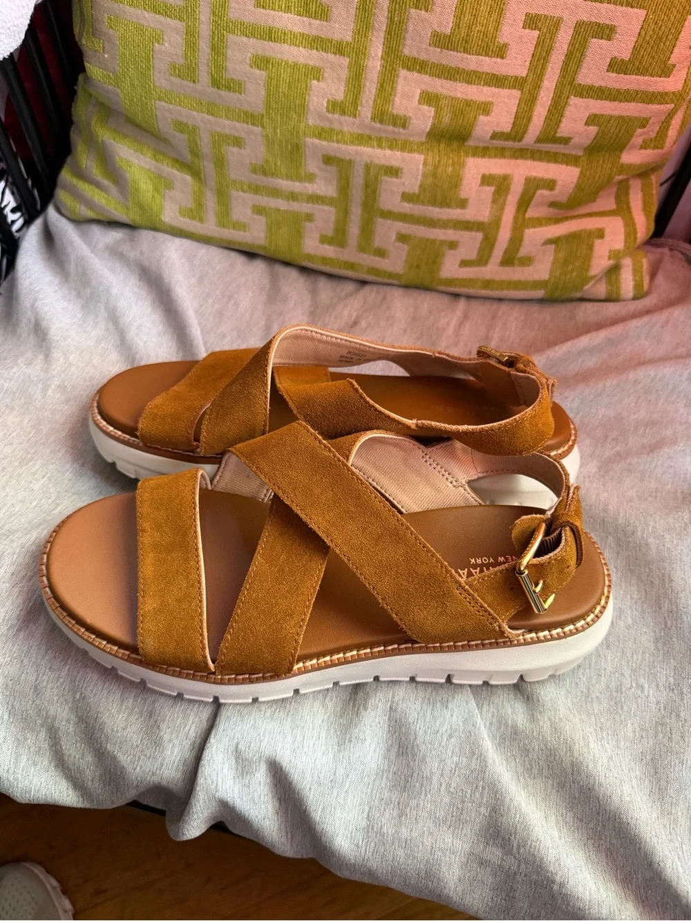 Cole Haan Tan Suede Strappy Platform Sandals